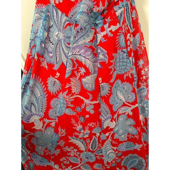 ASOS Paisley Cut Out Maxi Dress Halter Womens Size 4 Red Blue Flowy Resort - Picture 6 of 10